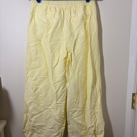 Loft Fluid Linen Blend Striped Wide Leg Crop Pants Yellow White XSmall Lined - Picture 3 of 4